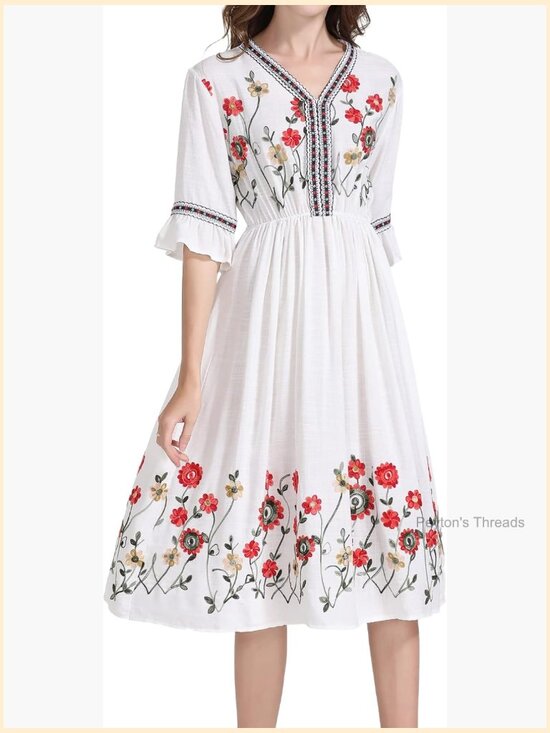 Dresses & Skirts - Short Sleeve Floral Embroidered Midi A-line Cocktail Dress